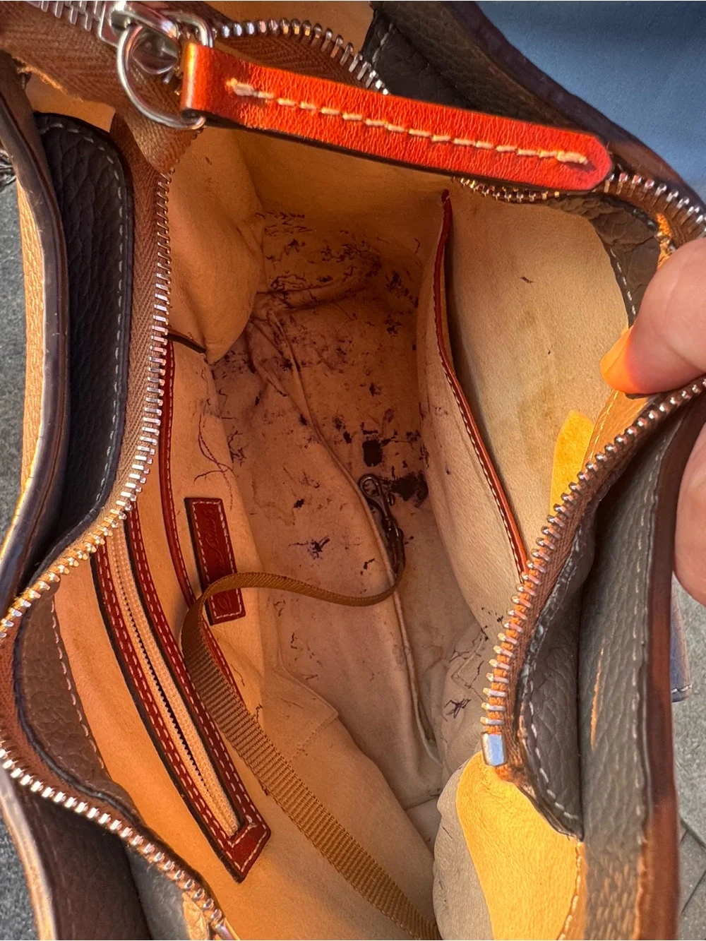 Dooney & Bourke Taupe Leather Shoulder Bag with Brown Accents